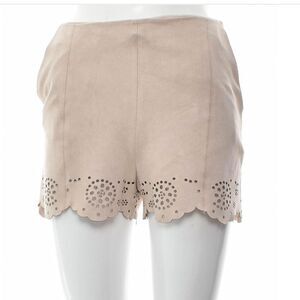 MANGO MNG SUIT Laser Cut Faux Suede Shorts Size 6 Tan